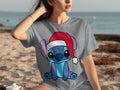 Stitch In Santa Hat Cartoon Character Christmas T-Shirts