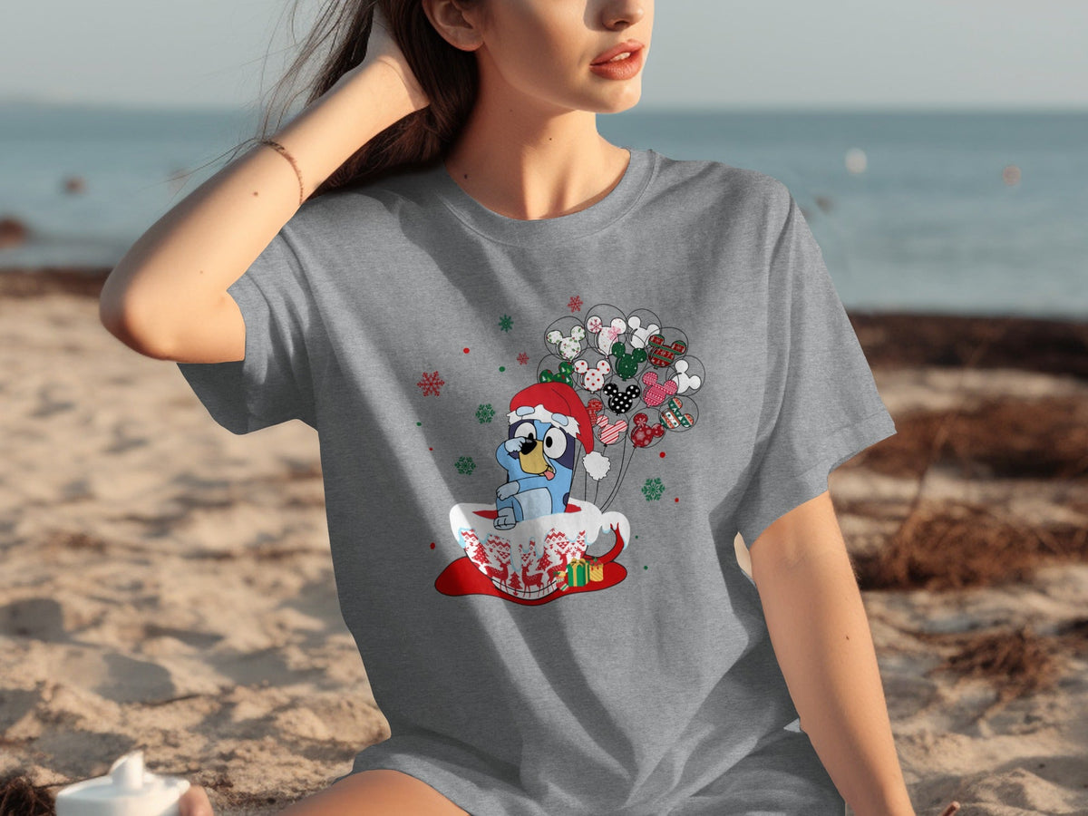Bluey in Cup with Balloons Christmas Holidays T-Shirts