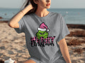 Merry Christmas Grinch Wearing Santa Hat Pink Pattern T-Shirts