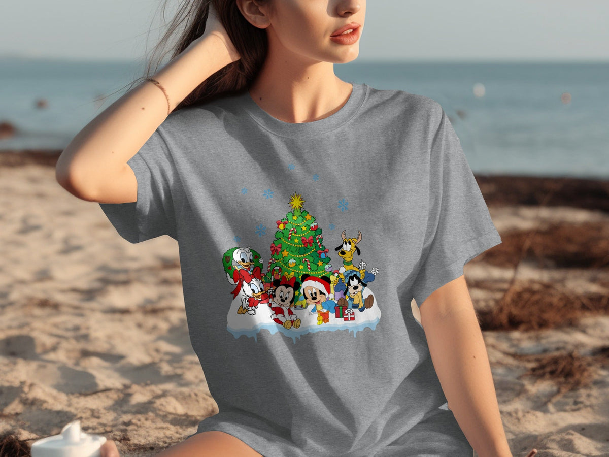 Cartoon Disney Characters With Christmas Tree T-Shirts