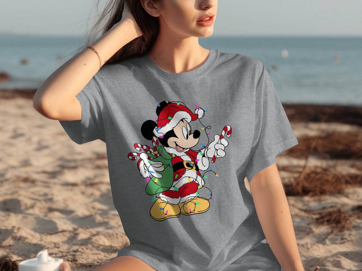 Santa Mickey Mouse With Lights And Candy Canes T-Shirts