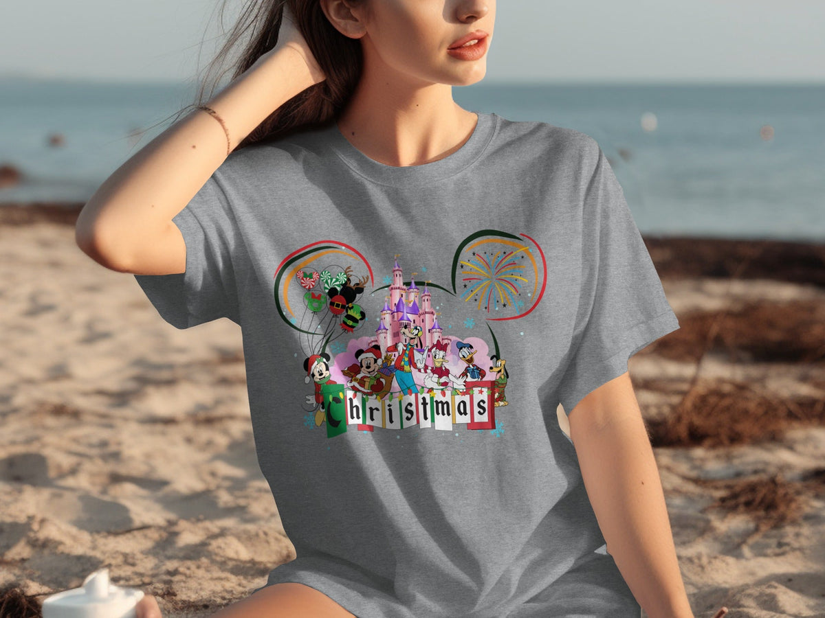 Disney Mickey Friends Christmas Castle Fireworks T-Shirts product image 1