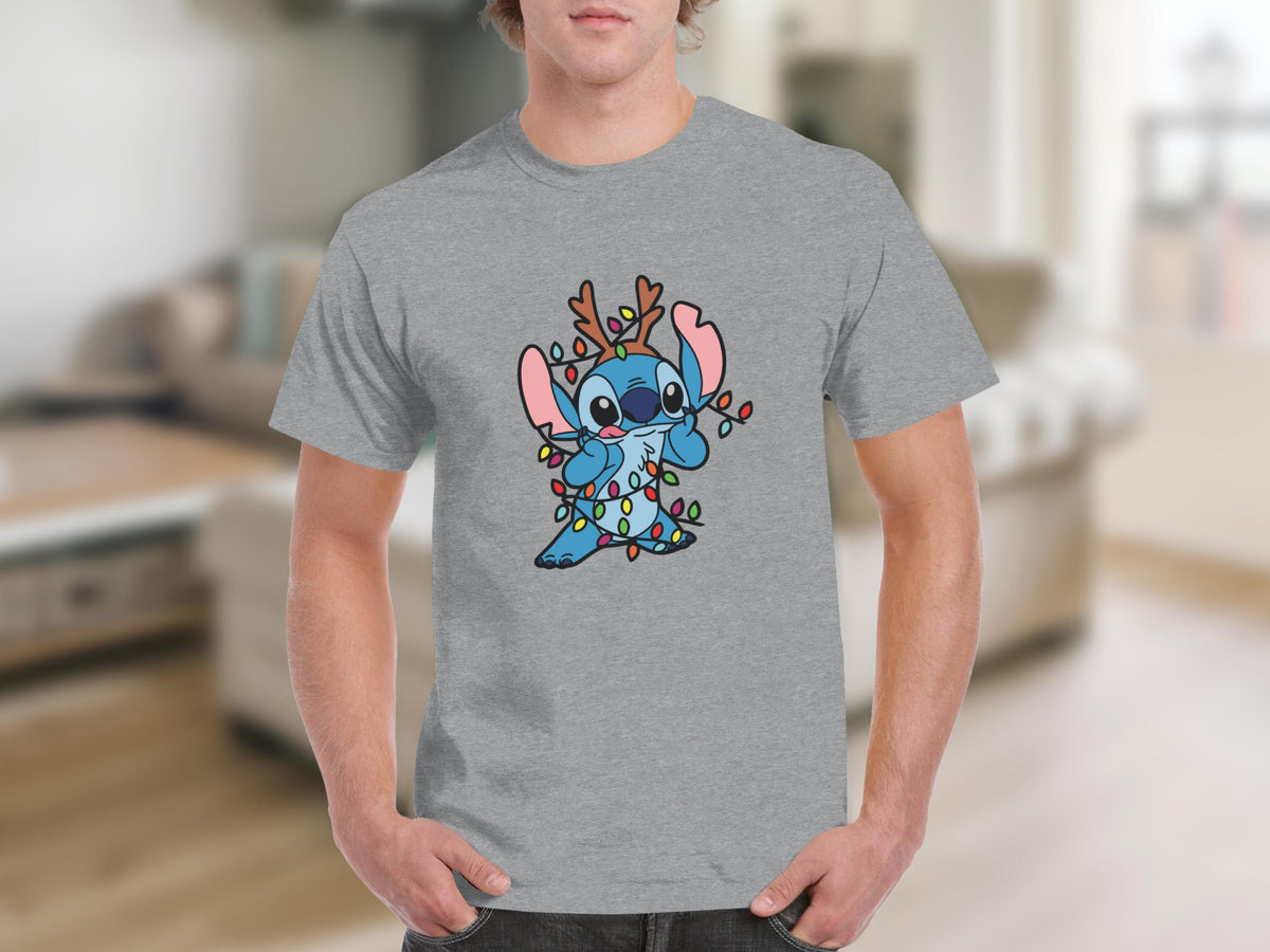 Stitch Dressed as Reindeer Wrapped in Lights T-Shirts product image 2
