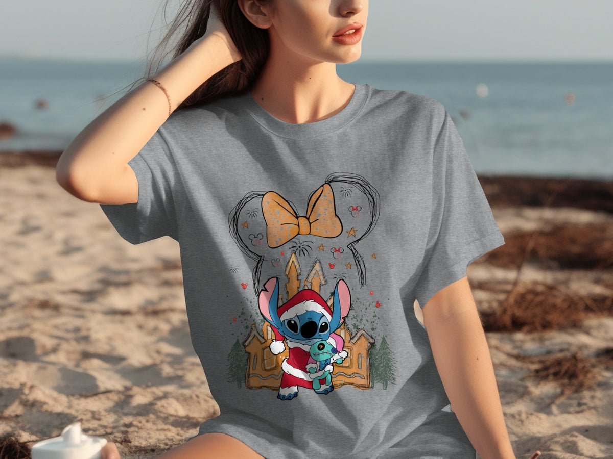Stitch Holiday Spirit Celebration in Santa Outfit T-Shirts