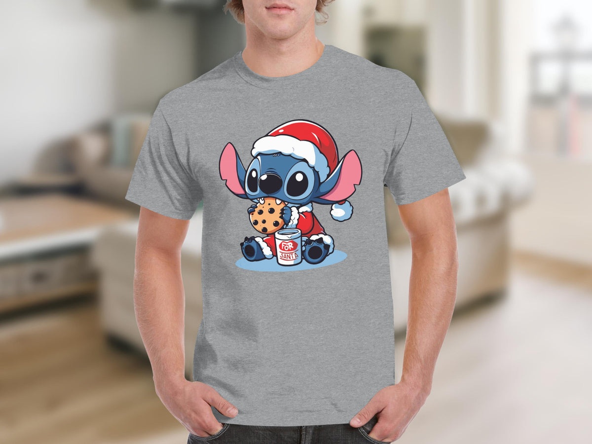Stitch Dressed Up For Santa Claus Eating A Cookie T-Shirts