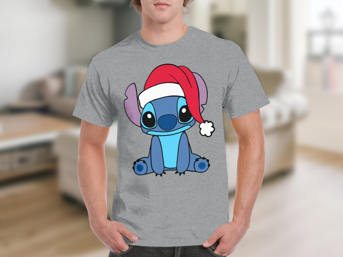 Stitch In Santa Hat Cartoon Character Christmas T-Shirts