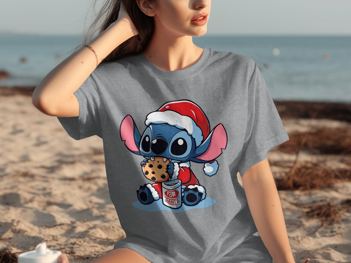 Stitch Dressed Up For Santa Claus Eating A Cookie T-Shirts