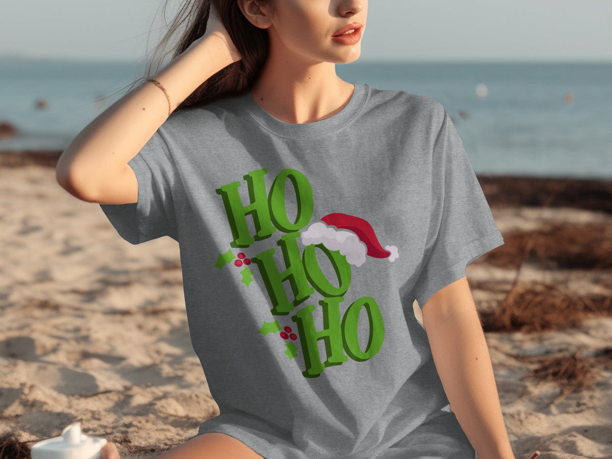 Festive Ho Ho Ho With Santa Hat Graphic Design T-Shirts